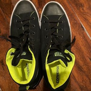 Men’s converse sneakers black with lime green inside shoe like new without tags